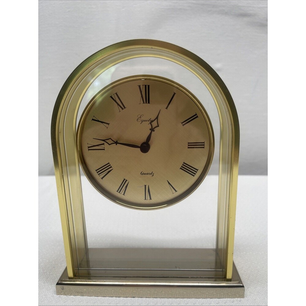 Vintage Equity Quartz Brass Alarm Clock Floating Dial Japan Working Condition